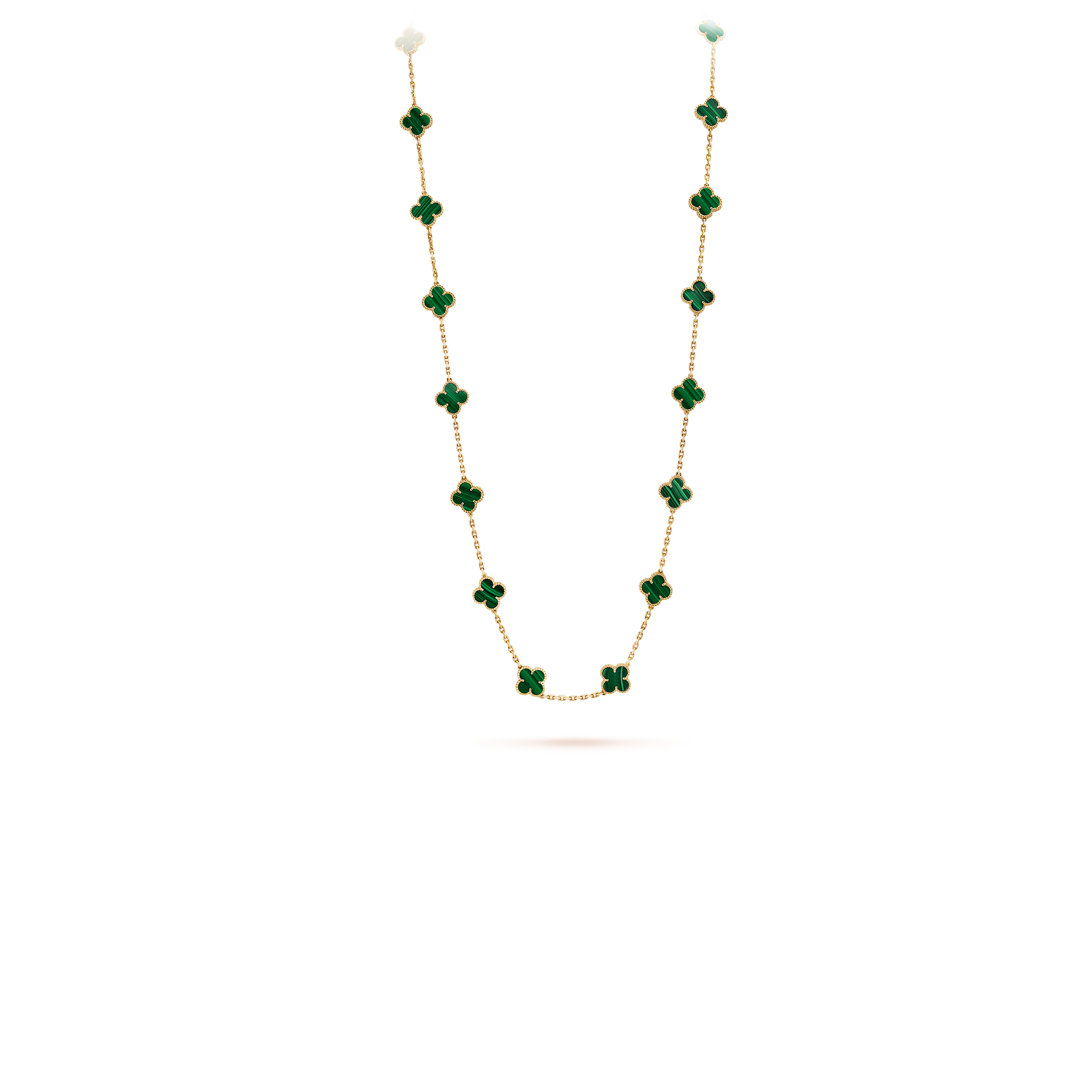 VAN CLEEF ARPELS VINTAGE ALHAMBRA LONG NECKLACE, 20 MOTIFS - YELLOW GOLD, MALACHITE VCARL88100 VAN CLEEF ARPELS VINTAGE ALHAMBRA LONG NECKLACE, 20 MOTIFS - YELLOW GOLD, MALACHITE VCARL88100